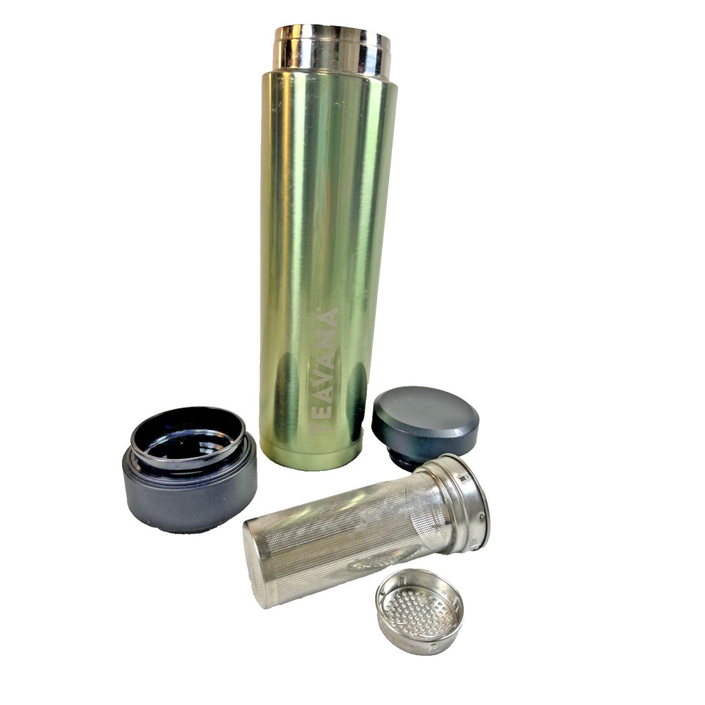 Teavana Contour Metallic Green 16.9oz Travel Tea Tumbler COMPLETE w/ Mesh Infuse